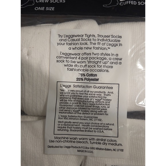 NOS Vtg Leggs Wear Basic Sox 2 Cuffed & 2 Crew Socks One Size 4 Pair Total USA - Picture 8 of 11